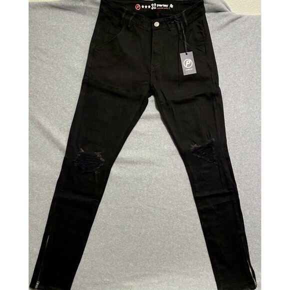 Parlay Jeans Mens 32 x 33 Black Red Denim Cotton Stretch Embroidered Street Wear - Picture 2 of 16